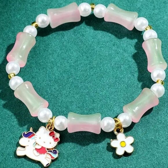 Bracelet Hello Kitty Charm Bead Sanrio Stretch Unicorn Emo Beads Fun Trendy Rave - Picture 1 of 2